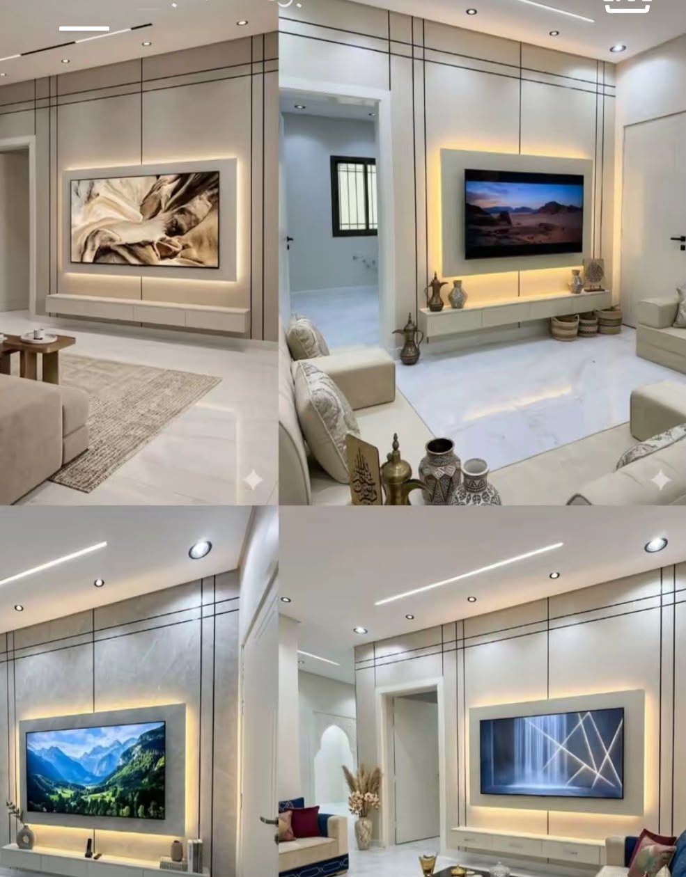 مشروع تصميم وتنفيذ ديكورات داخلية وجدران تلفزيون عصرية - مشروع منفذ بواسطة شركة دهانات